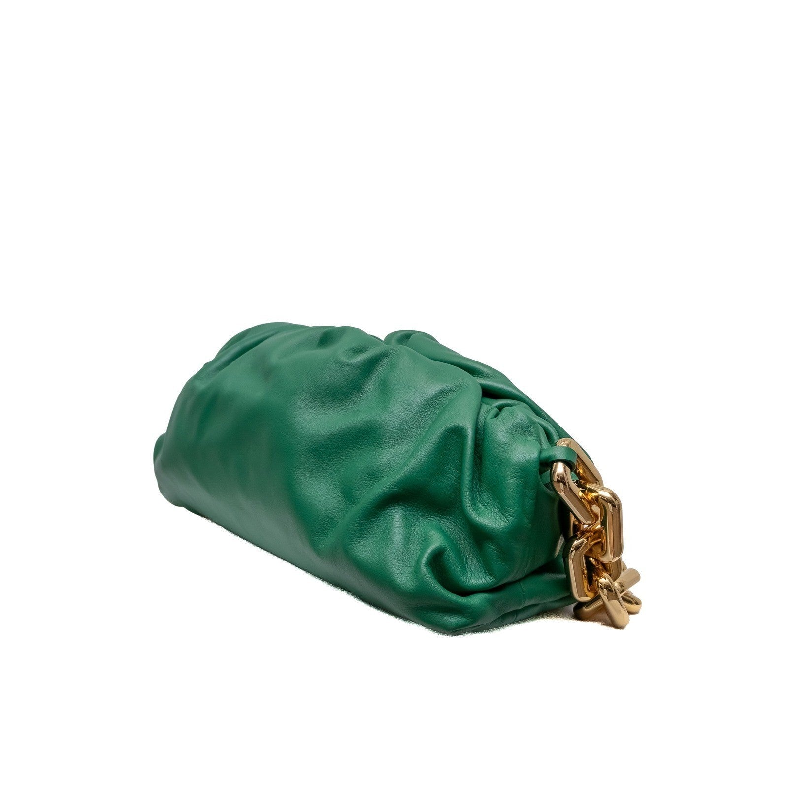 $3600 Bottega Veneta Green Leather Chain Pouch Gold Hardware  Authentic