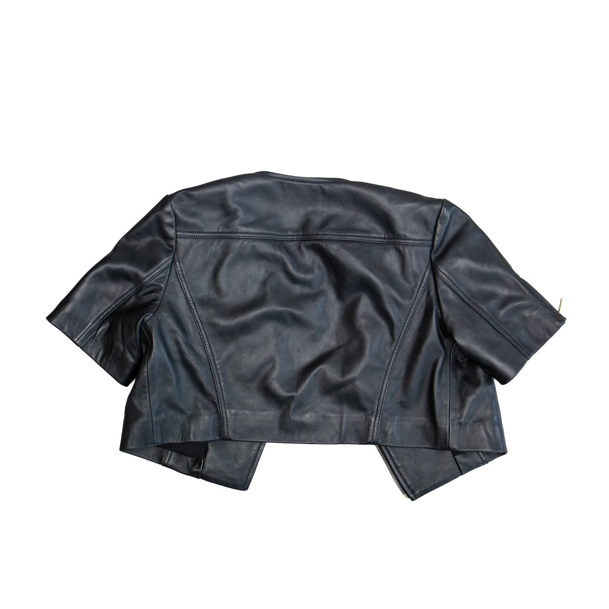465$ Lamarque Kirsi Black Lamb Leather Cropped Moto Jacket Short Sleeve SizeS