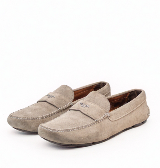 $950Prada Men’s Grey Suede Driving Loafers – Size US 9 / EU 42 / UK 8