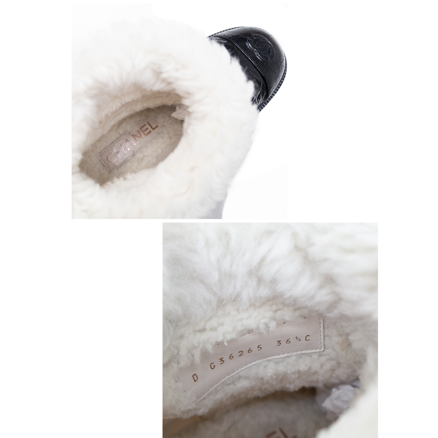 Chanel Black Crackled Leather Shearling-Lined Winter Boots – Size 36.5 C/US 6.5