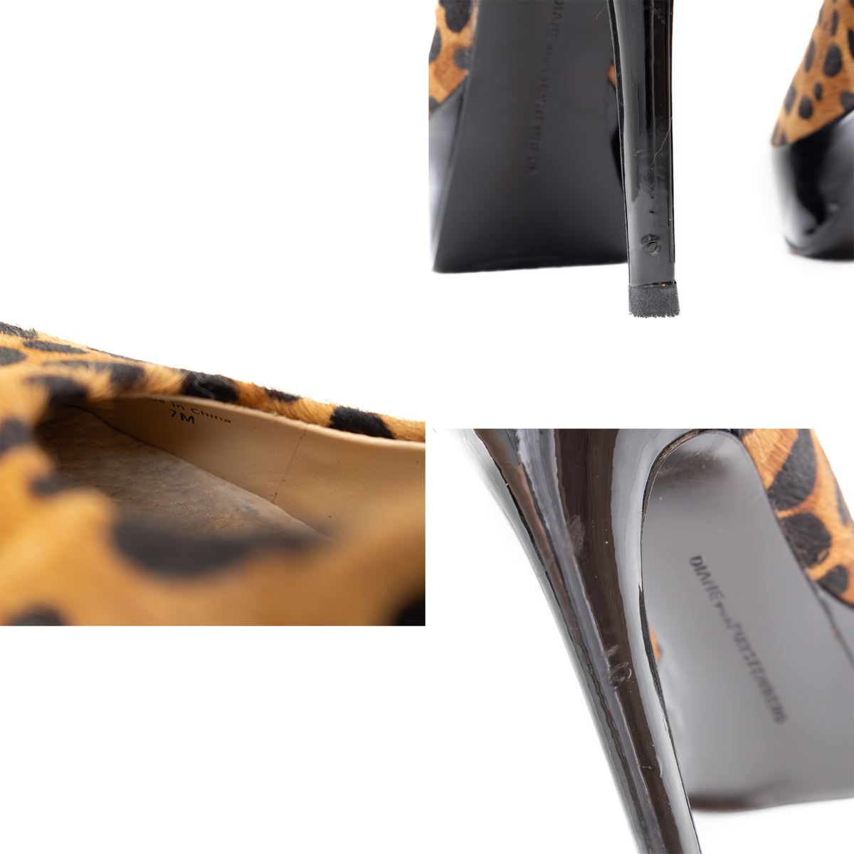 Diane von Furstenberg heels cheetah print calf hair platform white brn black 6.5