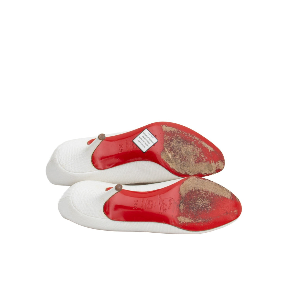 Christian Louboutin White Canvas Peep Toe Pumps Heels EU 36.5 US 6.5 UK 3.5 Ital