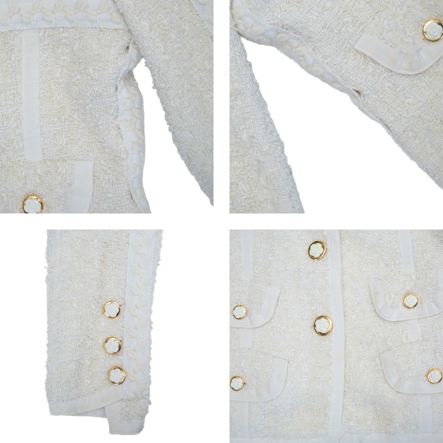 Chanel Vintage Cruise 1992 White Tweed  Camellia Flower  Jacket Suit Size 34