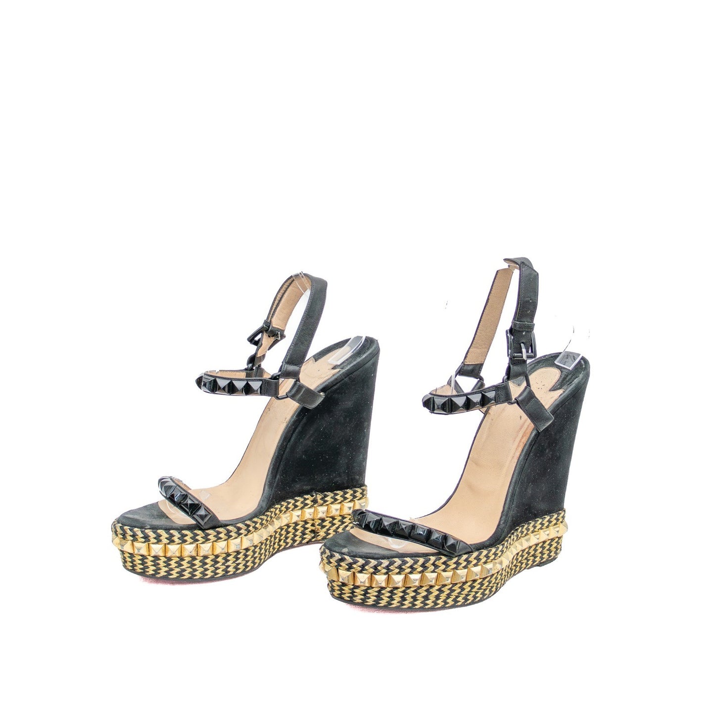 Christian Louboutin Cataclou Studded Wedge Sandals Black Gold Size 41 US 11