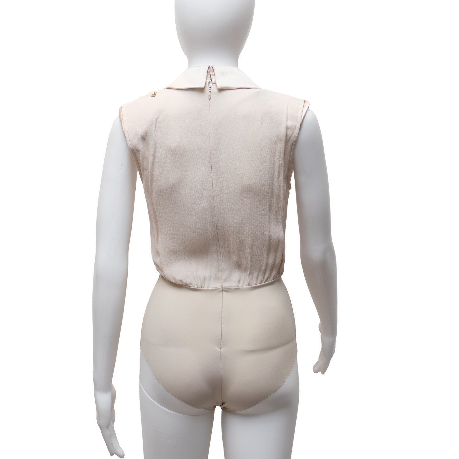 Elisabetta Franchi Beige Crepe Structured Shoulder Bodysuit IT 38/US 2