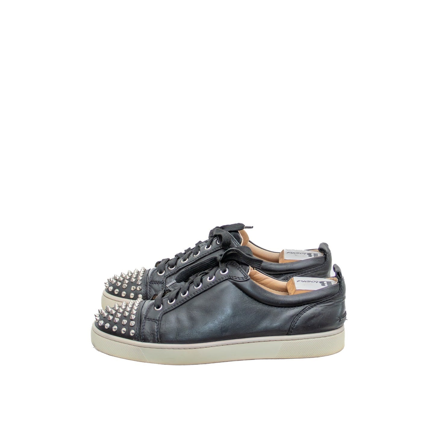 $1200 Christian Louboutin Louis Junior Spikes Black Leather Sneakers EU 42  US 9