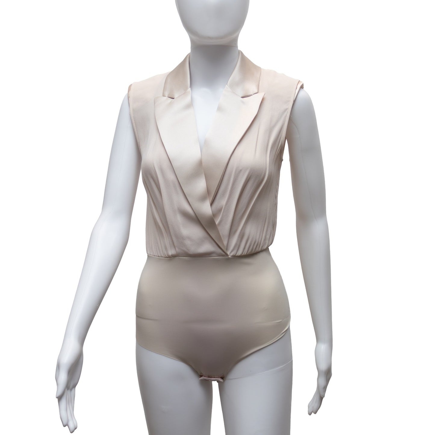 Elisabetta Franchi Beige Crepe Structured Shoulder Bodysuit IT 38/US 2