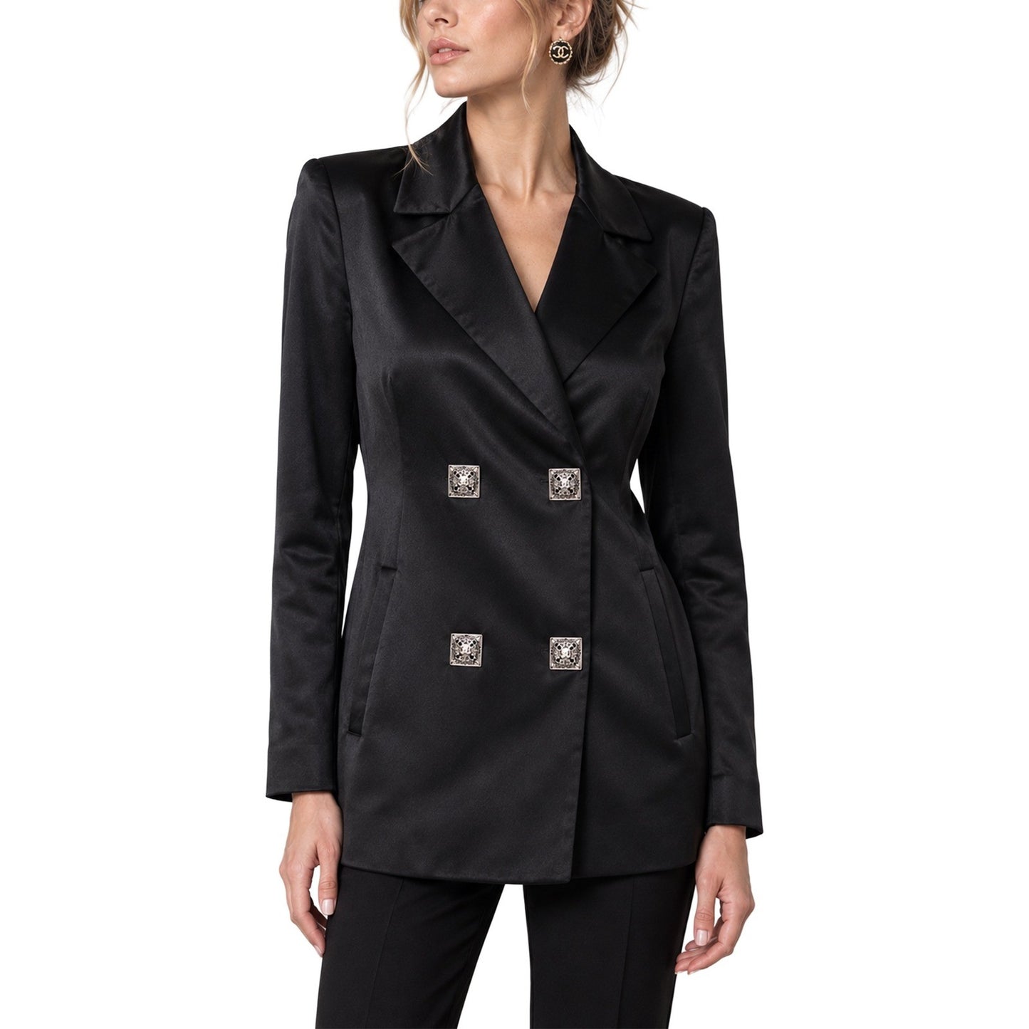 CHANEL 2011 Paris-Byzance Black Silk CC Crystal Button Blazer FR 46 US 14