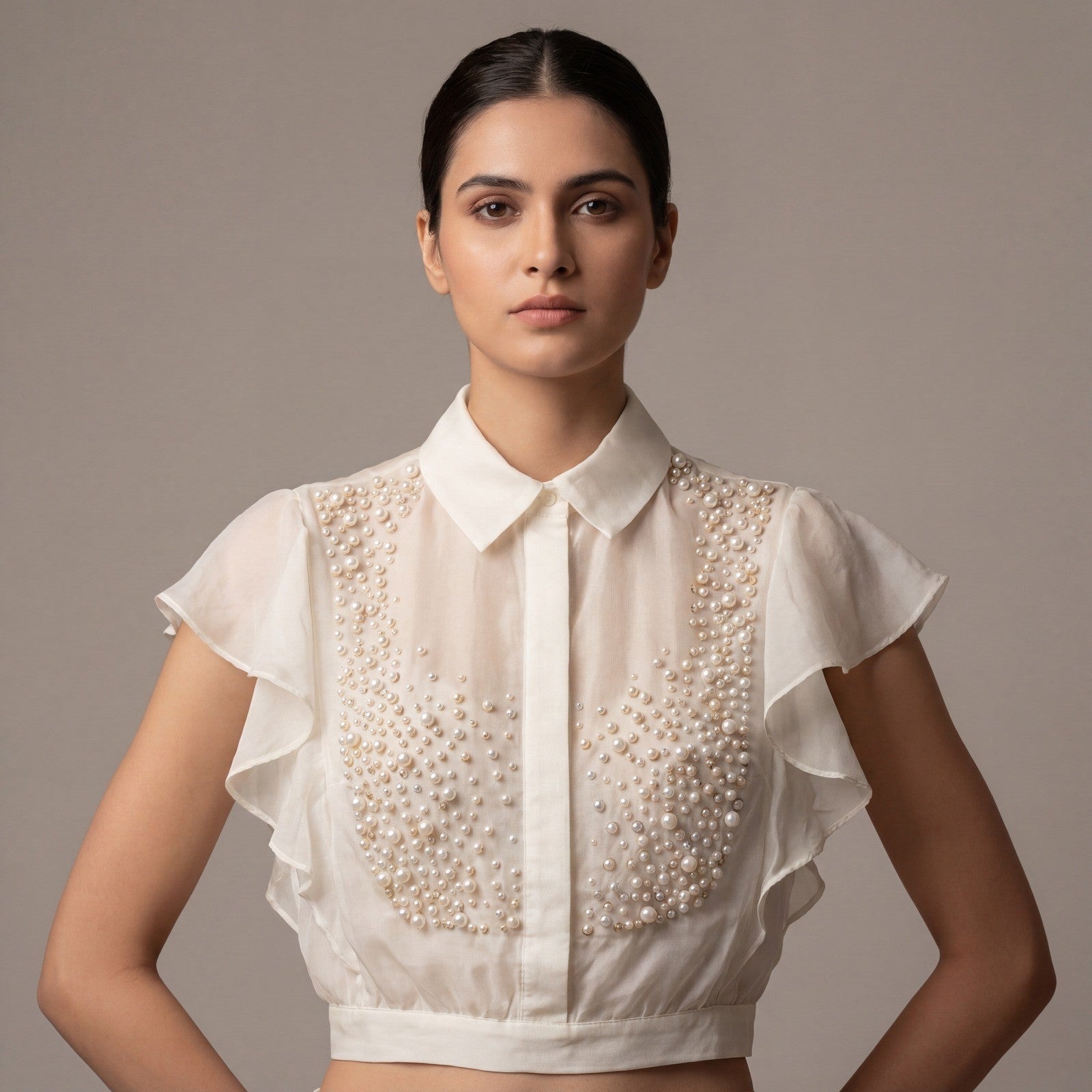 Elisabetta Franchi Pearl Embellished Blouse Top Size IT 42 / US 6 / UK 10