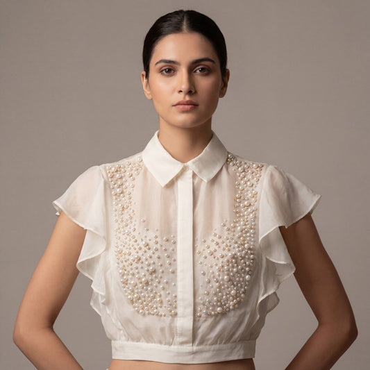 Elisabetta Franchi Pearl Embellished Blouse Top Size IT 42 / US 6 / UK 10