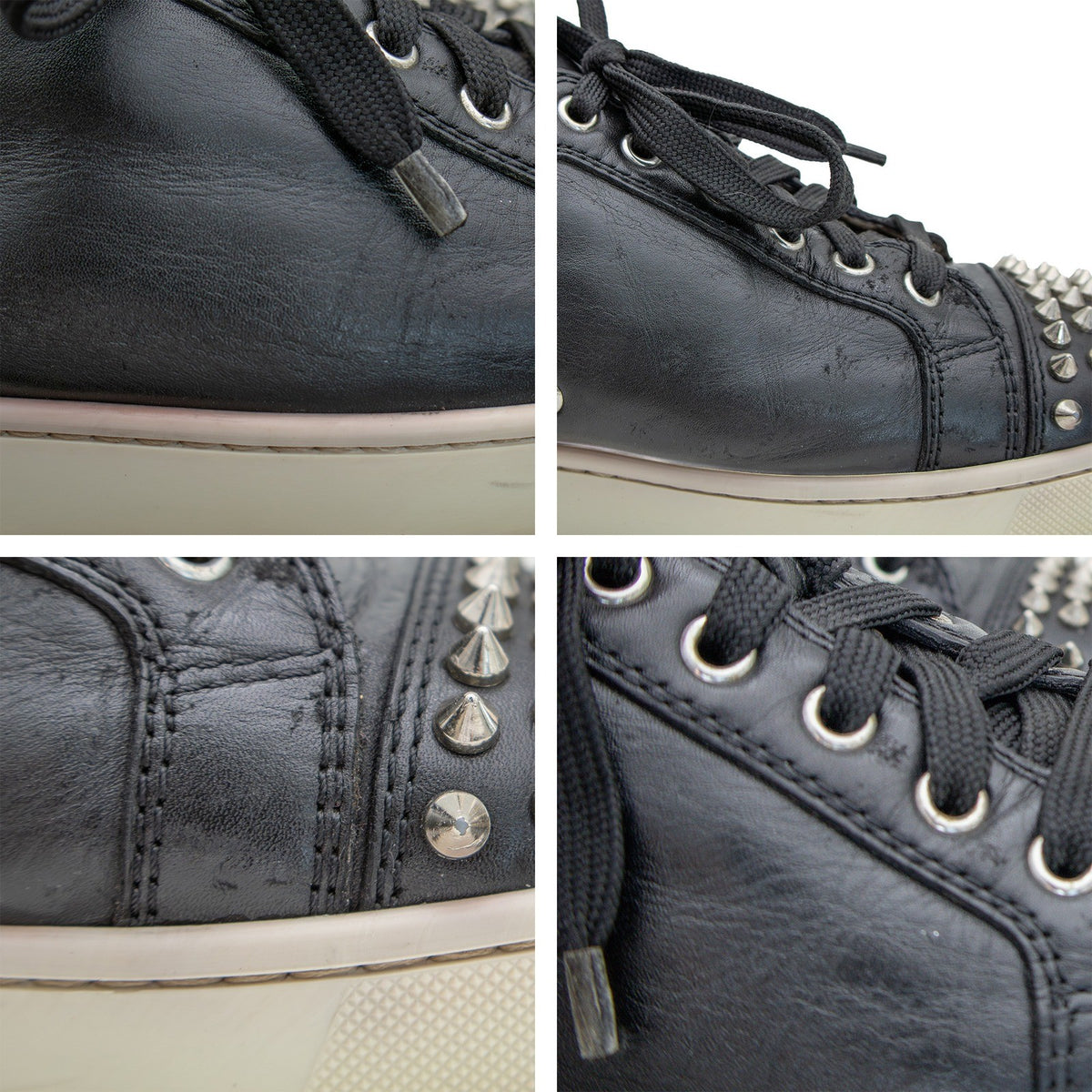 $1200 Christian Louboutin Louis Junior Spikes Black Leather Sneakers EU 42  US 9