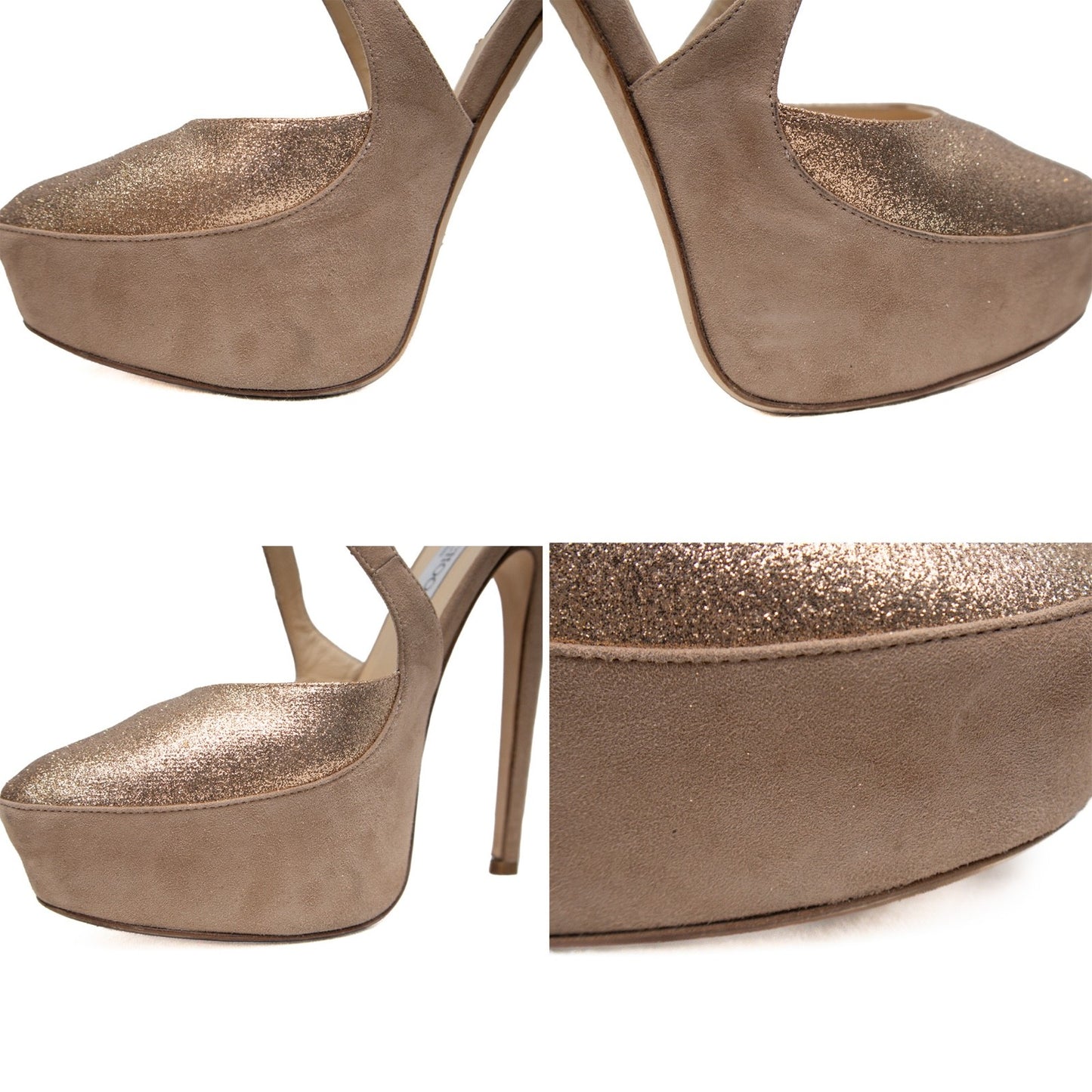 JIMMY SHOO London Metallic Glitter Crossover Platform Pumped Heels Size US 8.5