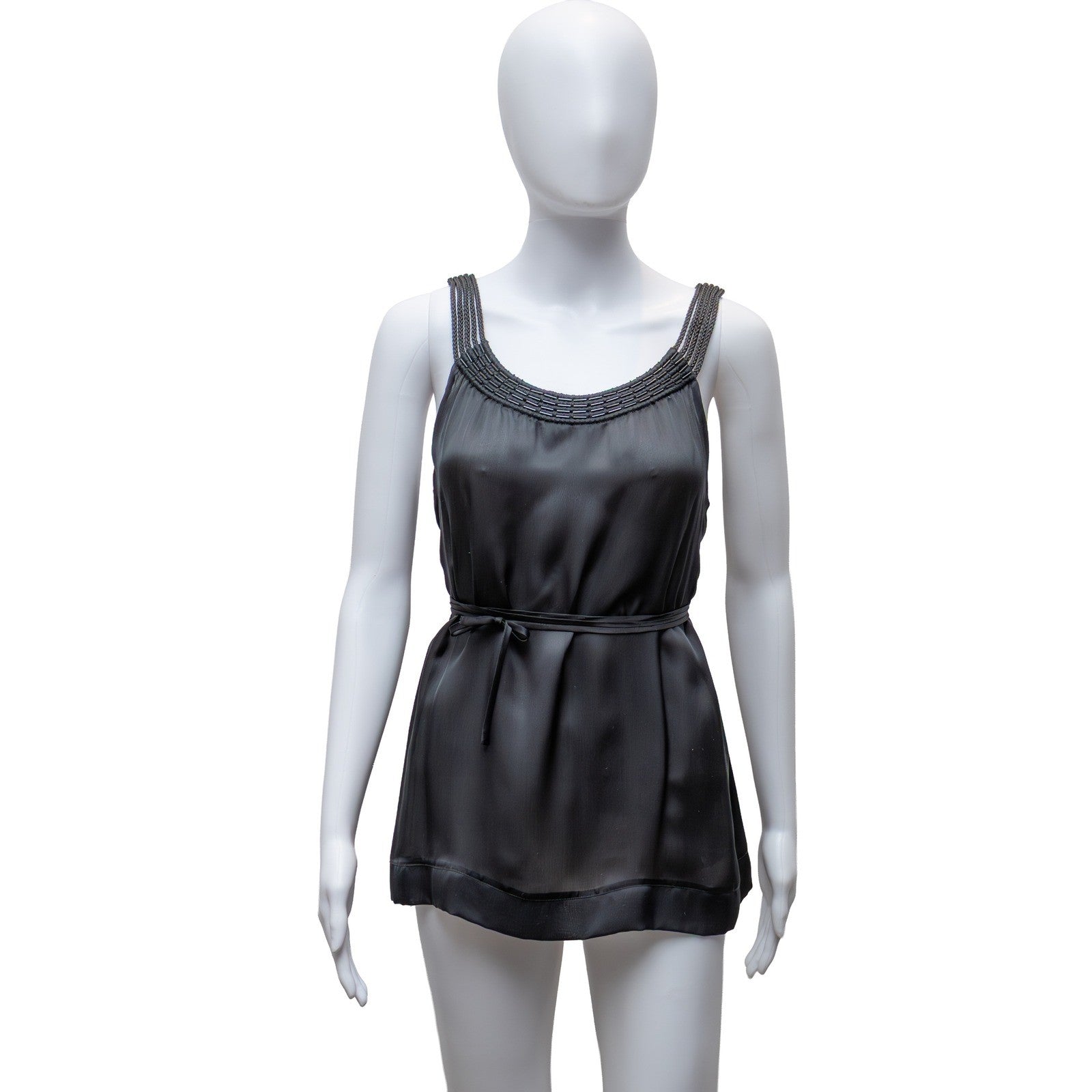 Emporio Armani Silk Beaded Strap Top IT 40 US 6 UK 8 Black