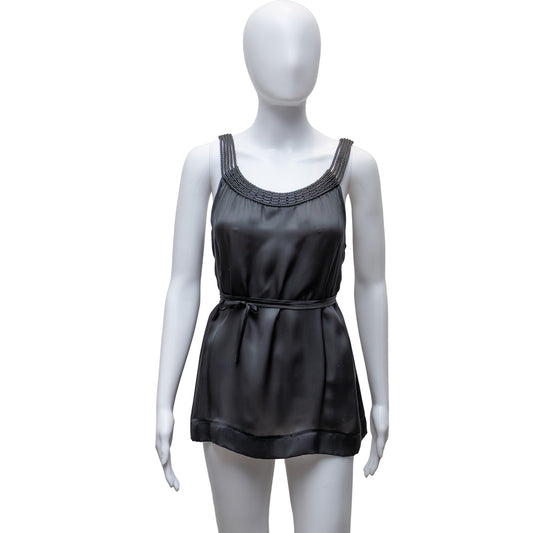 Emporio Armani Silk Beaded Strap Top IT 40 US 6 UK 8 Black