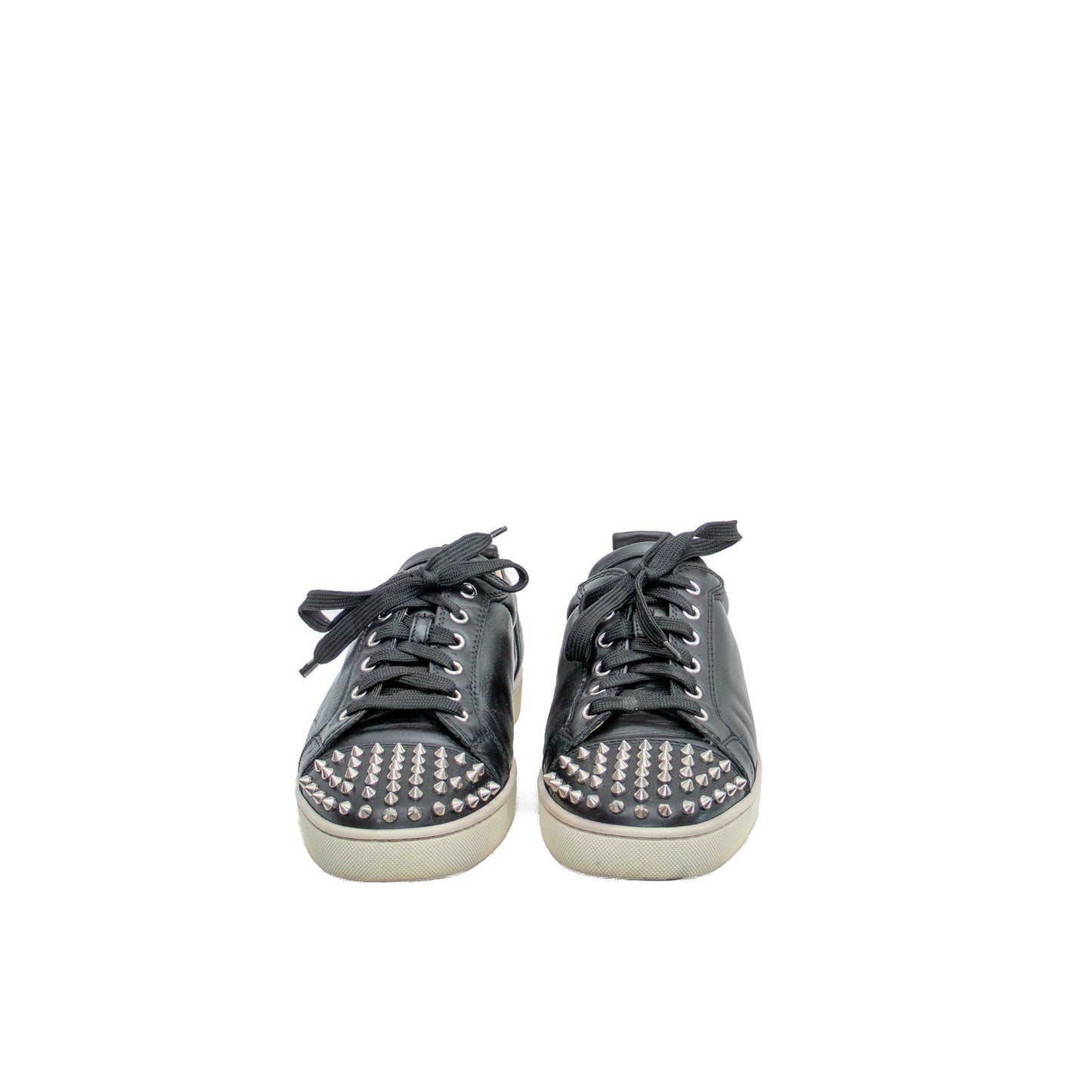 $1200 Christian Louboutin Louis Junior Spikes Black Leather Sneakers EU 42  US 9