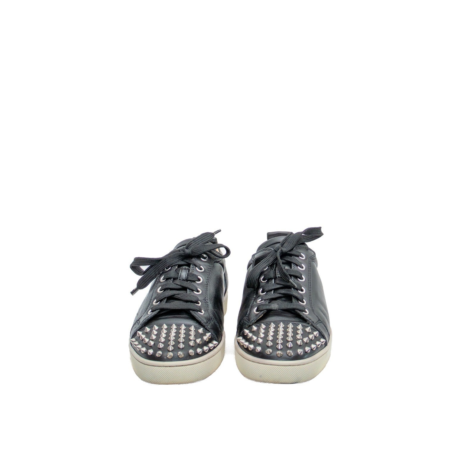 $1200 Christian Louboutin Louis Junior Spikes Black Leather Sneakers EU 42  US 9