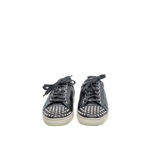 $1200 Christian Louboutin Louis Junior Spikes Black Leather Sneakers EU 42  US 9