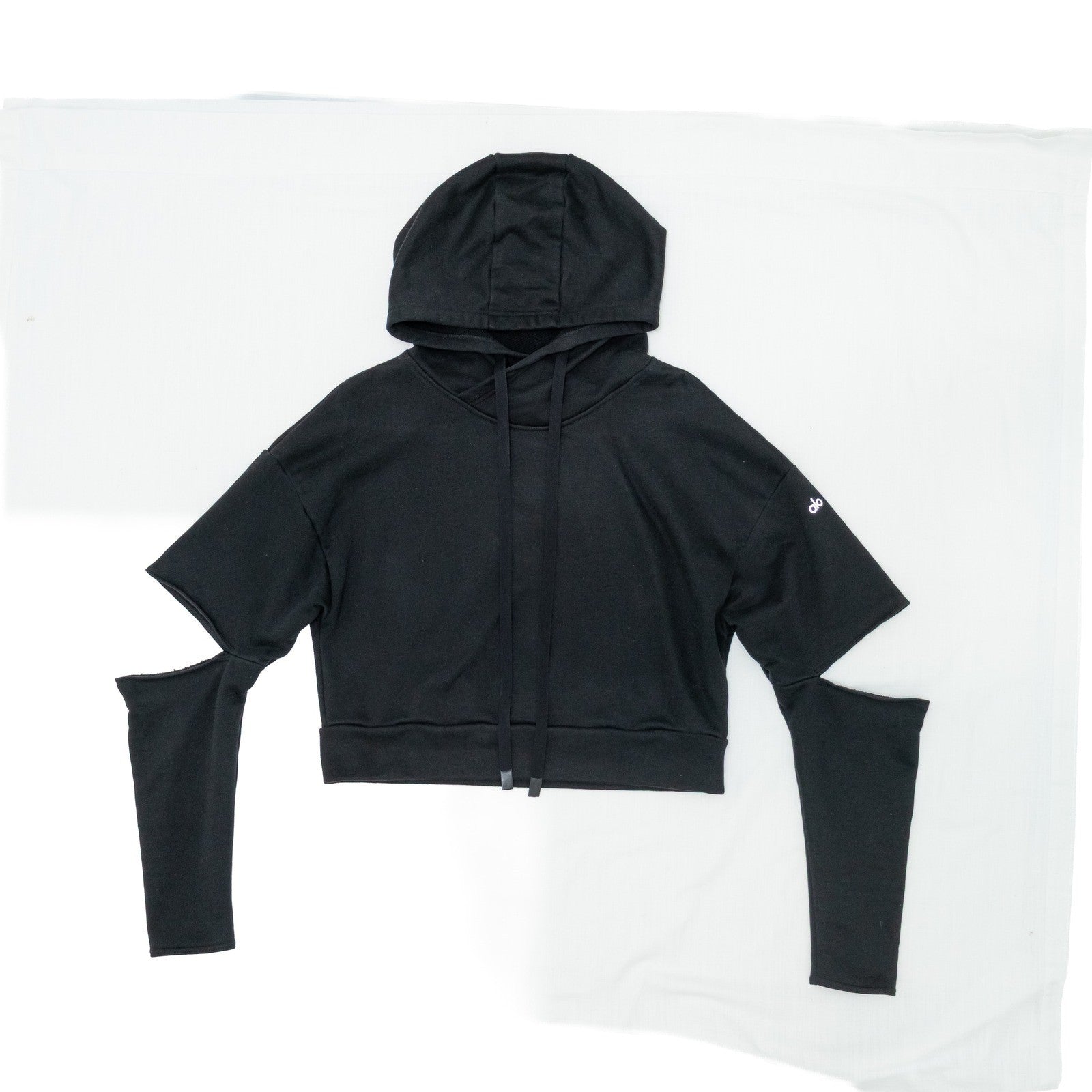 Alo Yoga Cropped Hoodie with Cut-Out Sleeves – Black - Size S
