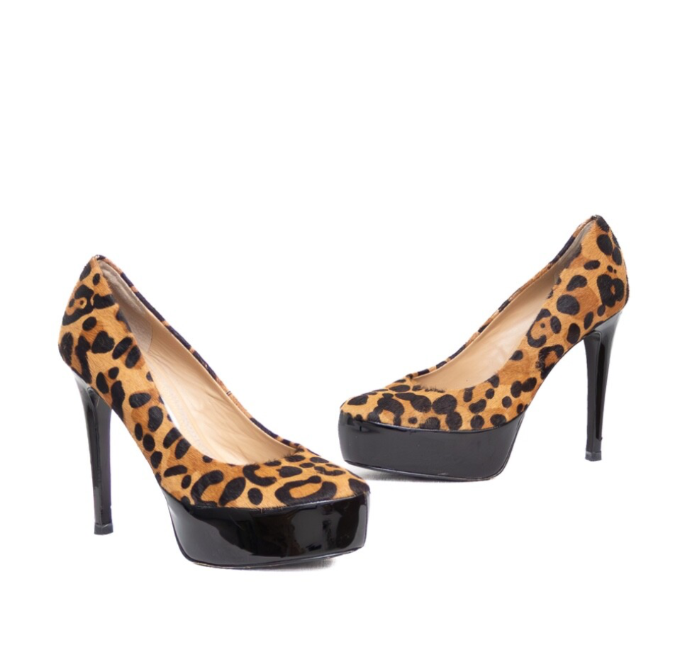 Diane von Furstenberg heels cheetah print calf hair platform white brn black 6.5
