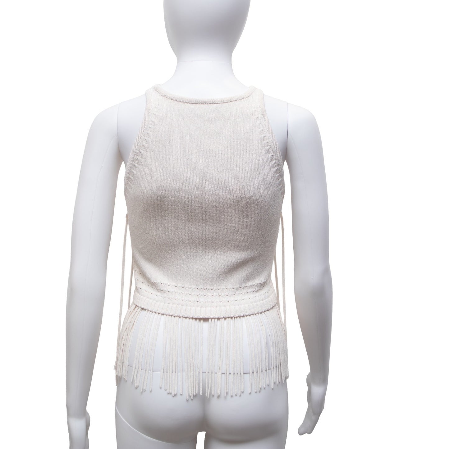 Ronny Kobo Cream Rosalita Fringed Knit Tank Top Womens Size Small