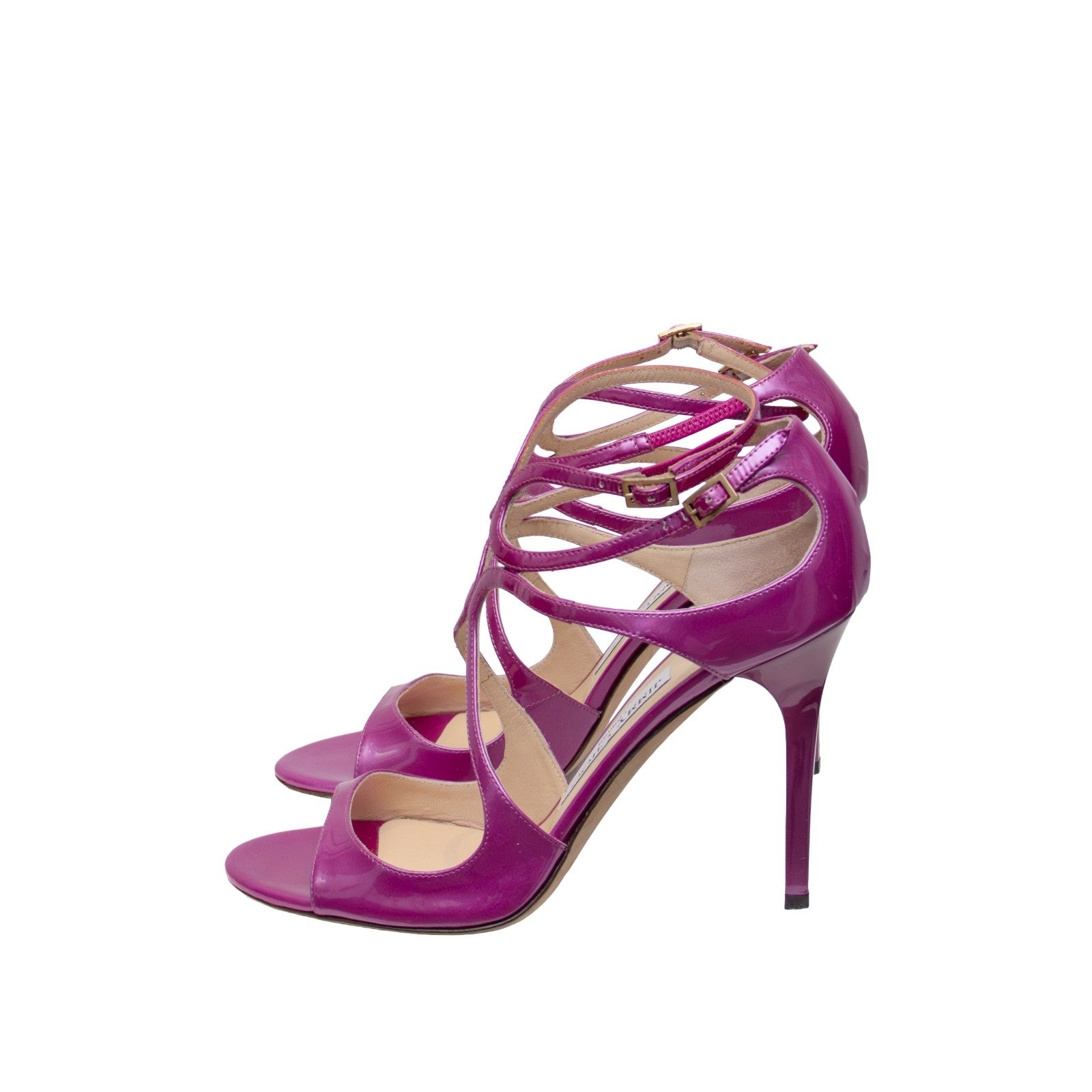 JIMMY CHOO Azia 95 Mauve Pink/Purple  Liquid Metal Leather Sandals SZ 9 IT 39