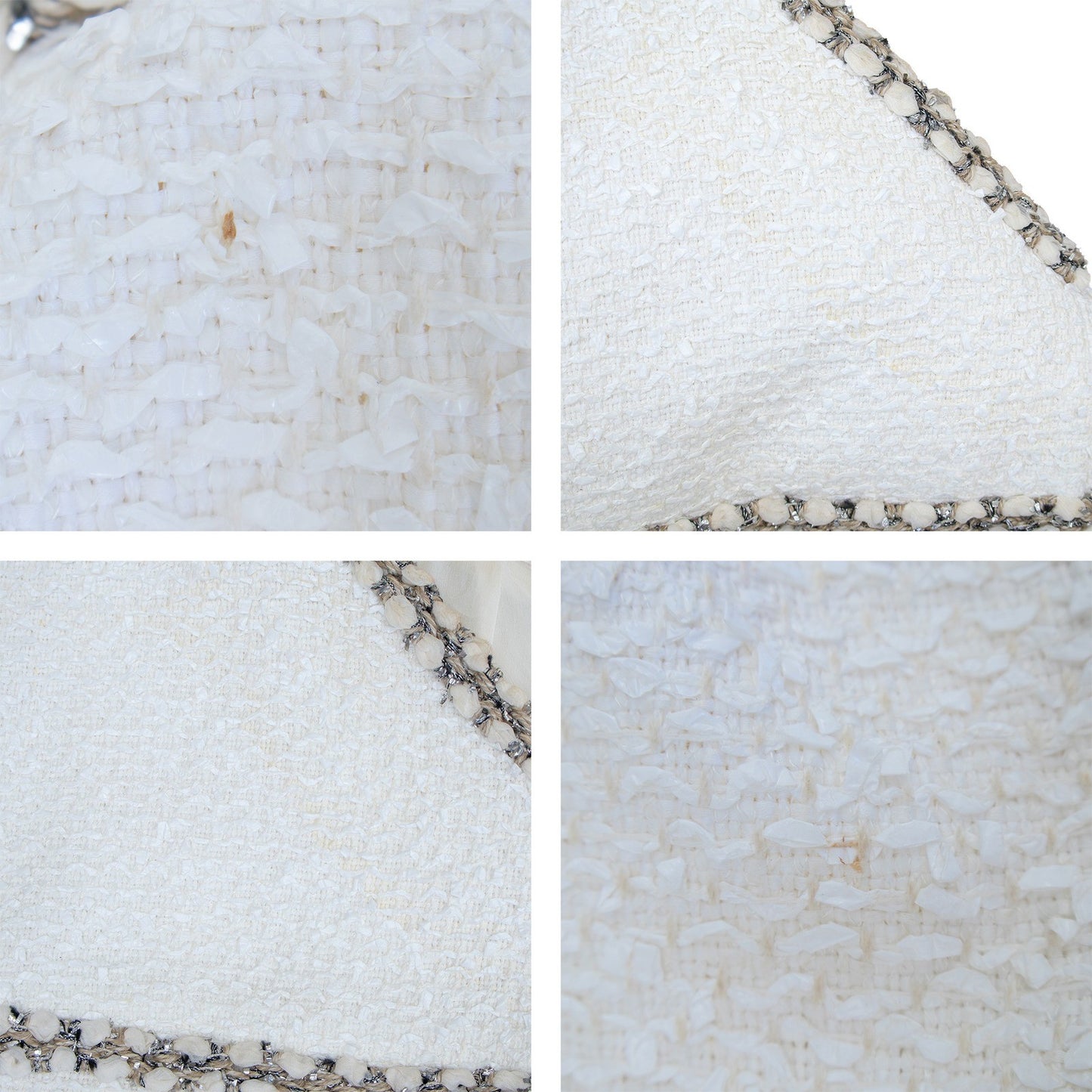 CHANEL White Tweed Sleeveless Dress FR 40 US 8 Fringe Trim CC Owl Button