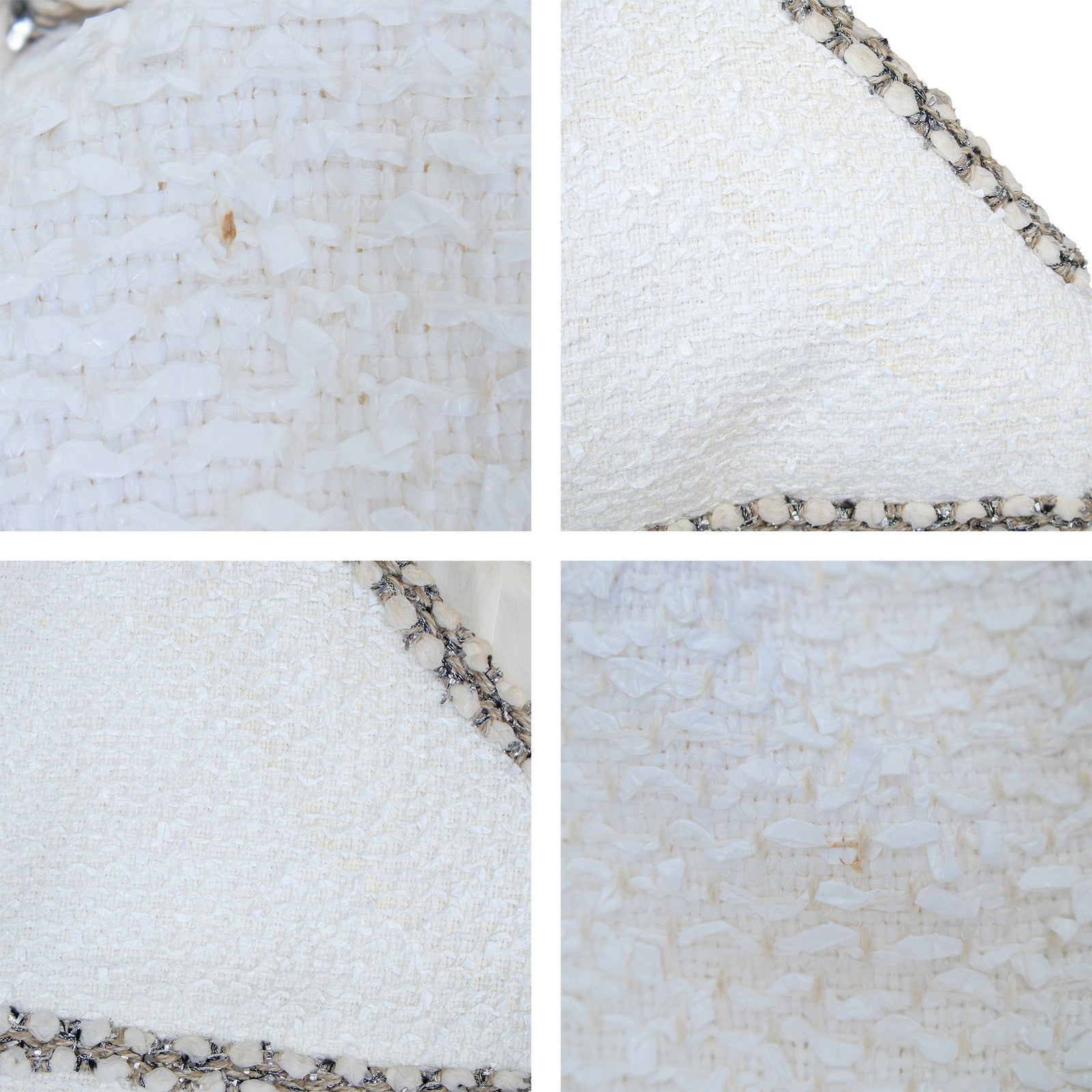 CHANEL White Tweed Sleeveless Dress FR 40 US 8 Fringe Trim CC Owl Button