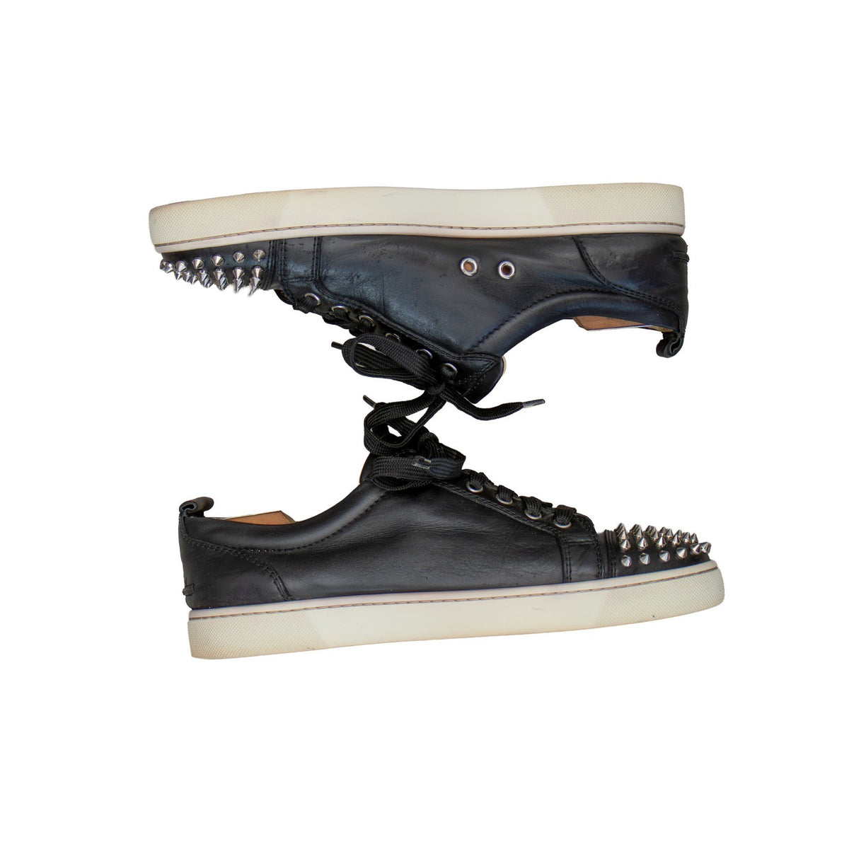 $1200 Christian Louboutin Louis Junior Spikes Black Leather Sneakers EU 42  US 9