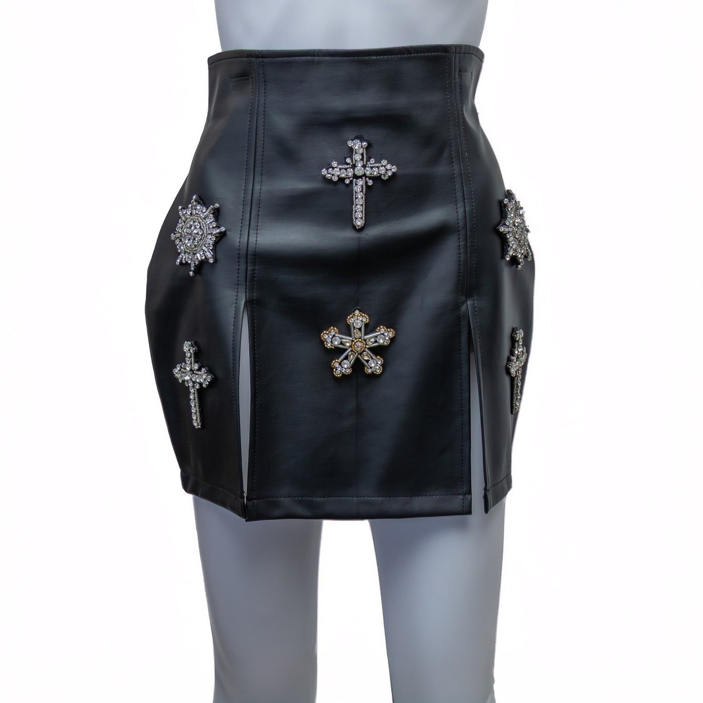 The Dolls House Embellished Faux Leather Mini Skirt – Size M