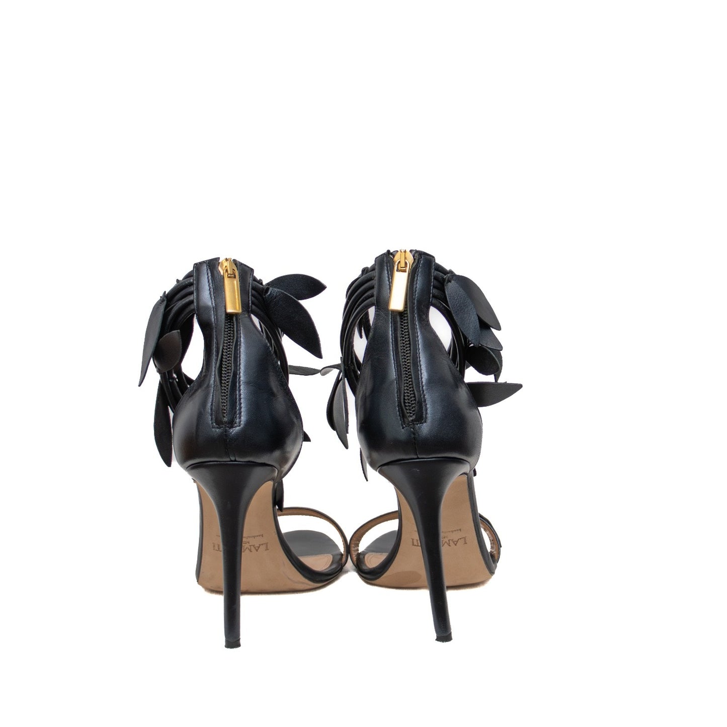LAMPERTI MILANO Black Leather Floral Ankle Strap Heels – US 8.5 / UK 6 / EU 39