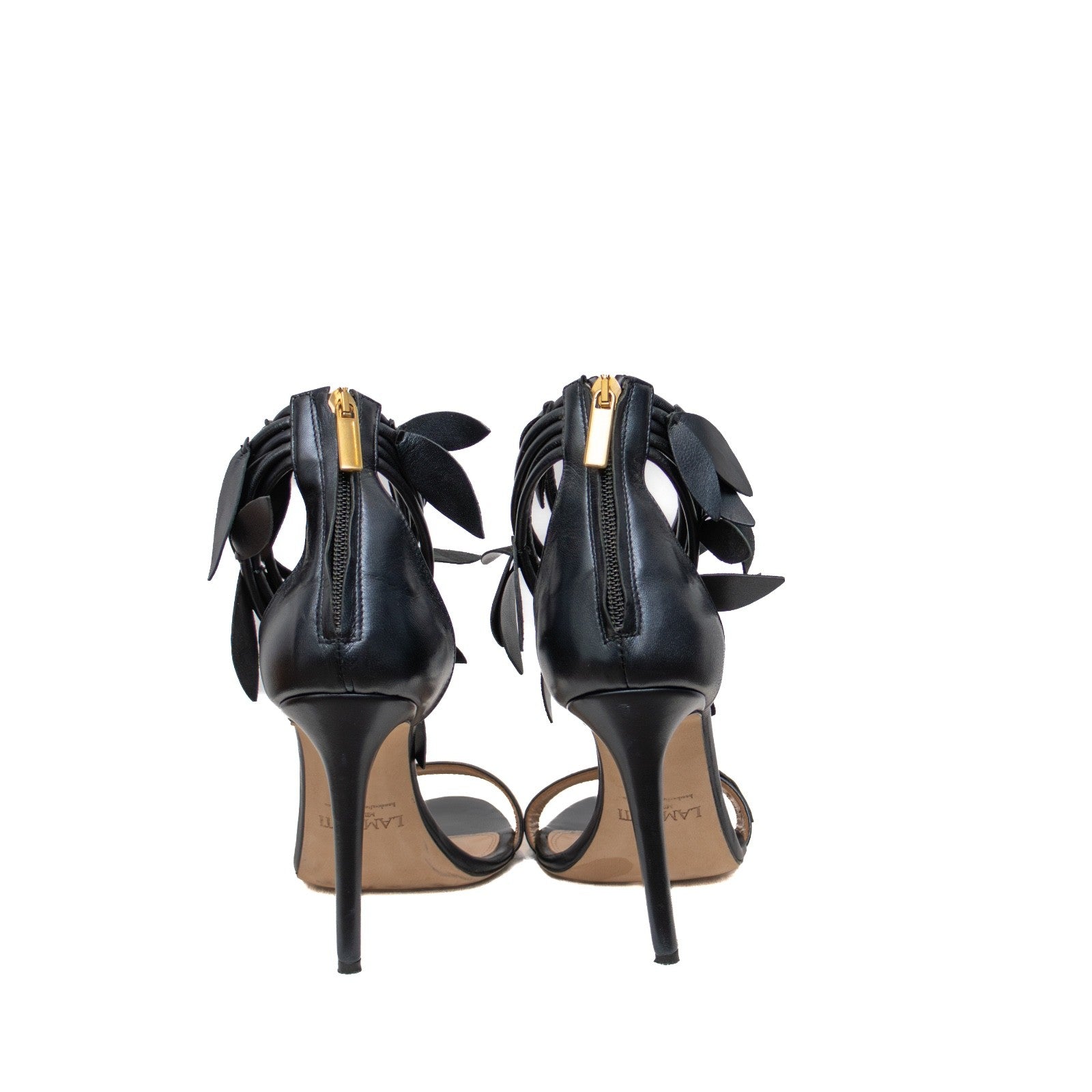 LAMPERTI MILANO Black Leather Floral Ankle Strap Heels – US 8.5 / UK 6 / EU 39