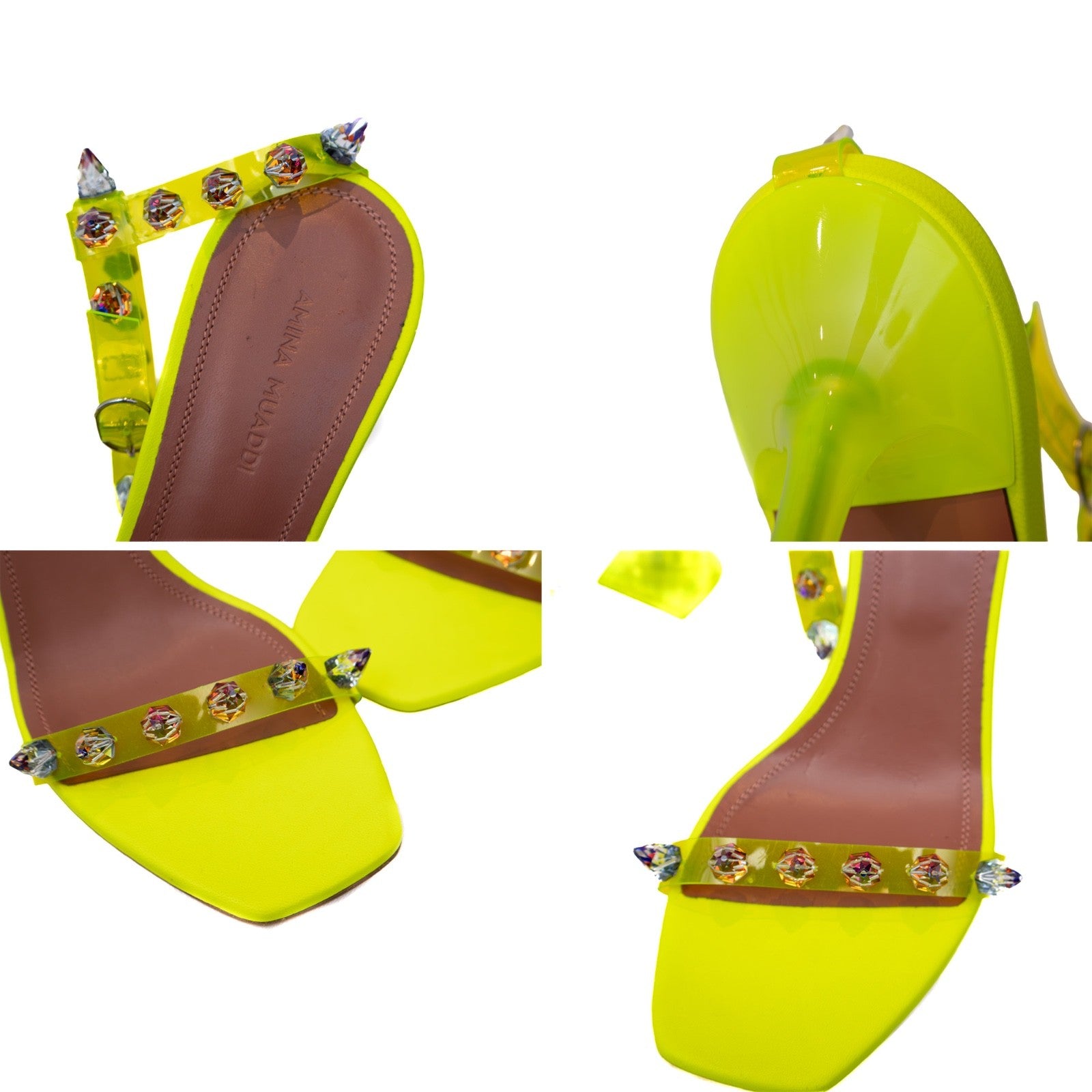 $1320 AMINA MUADDI Women's Green Julia Studded Strap Sandal Shoe Size EU 39 US 9
