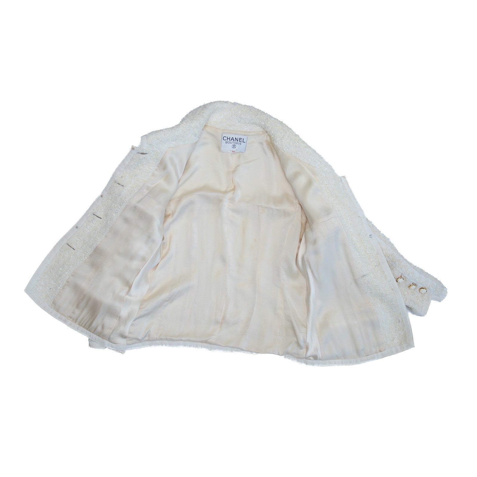 Chanel Vintage Cruise 1992 White Tweed  Camellia Flower  Jacket Suit Size 34