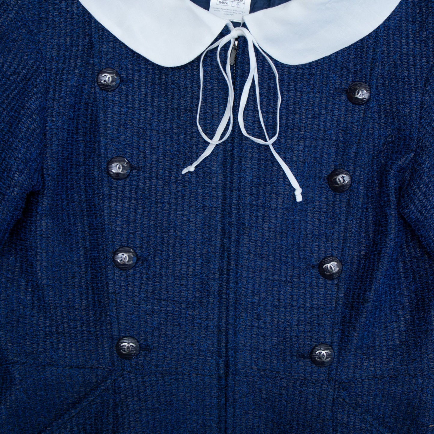 CHANEL Resort 2014 Runway Blue Tweed Jacket CC Buttons FR 46 US 14 P48058