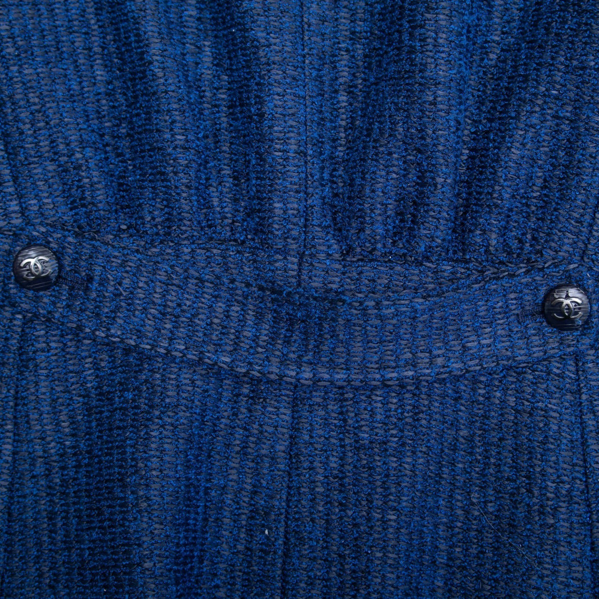 CHANEL Resort 2014 Runway Blue Tweed Jacket CC Buttons FR 46 US 14 P48058