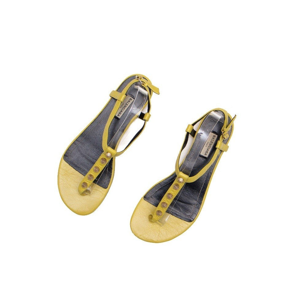 Balenciaga Arena T-Strap Yellow Leather Studded Sandals – EU 39 / UK 6 / US 9
