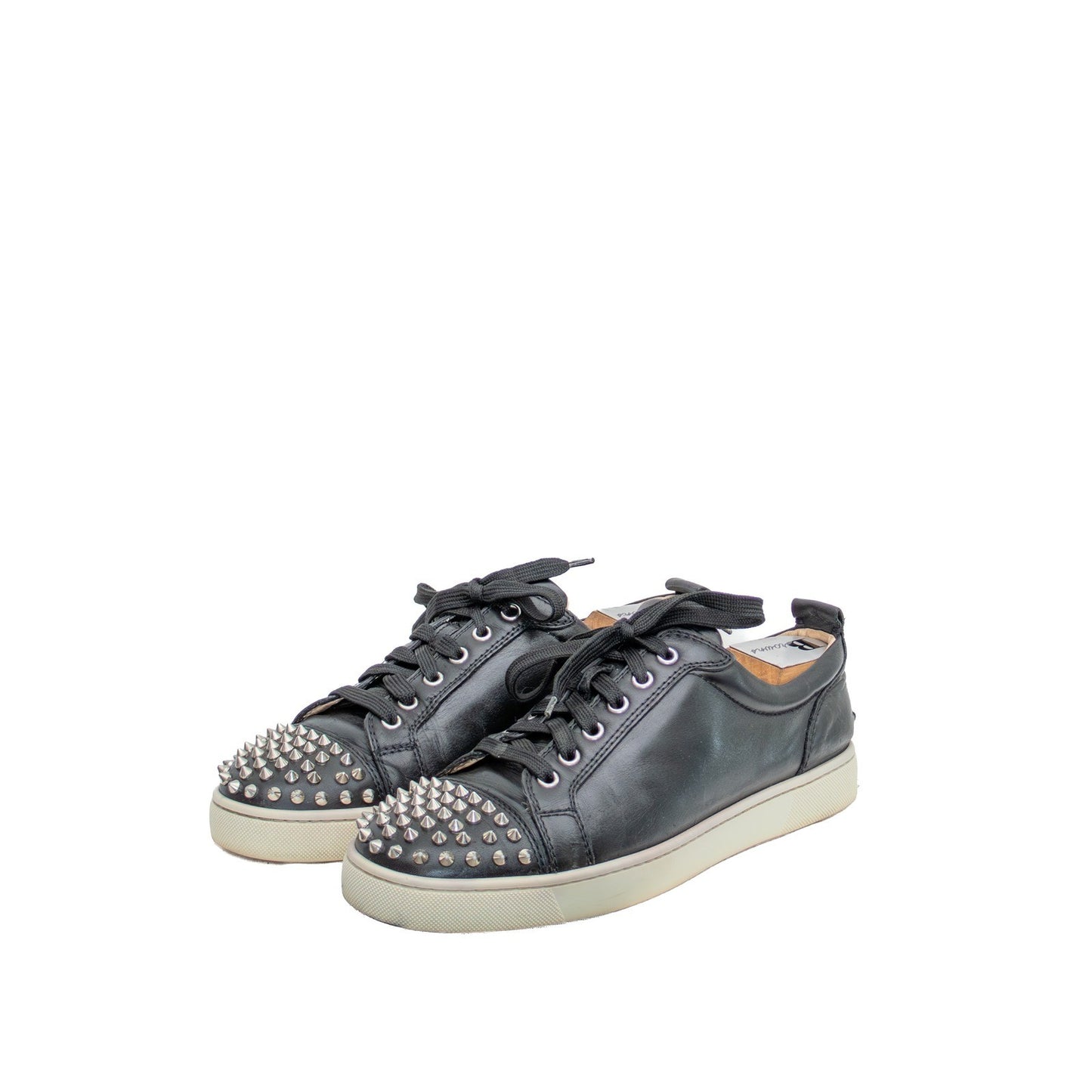 $1200 Christian Louboutin Louis Junior Spikes Black Leather Sneakers EU 42  US 9