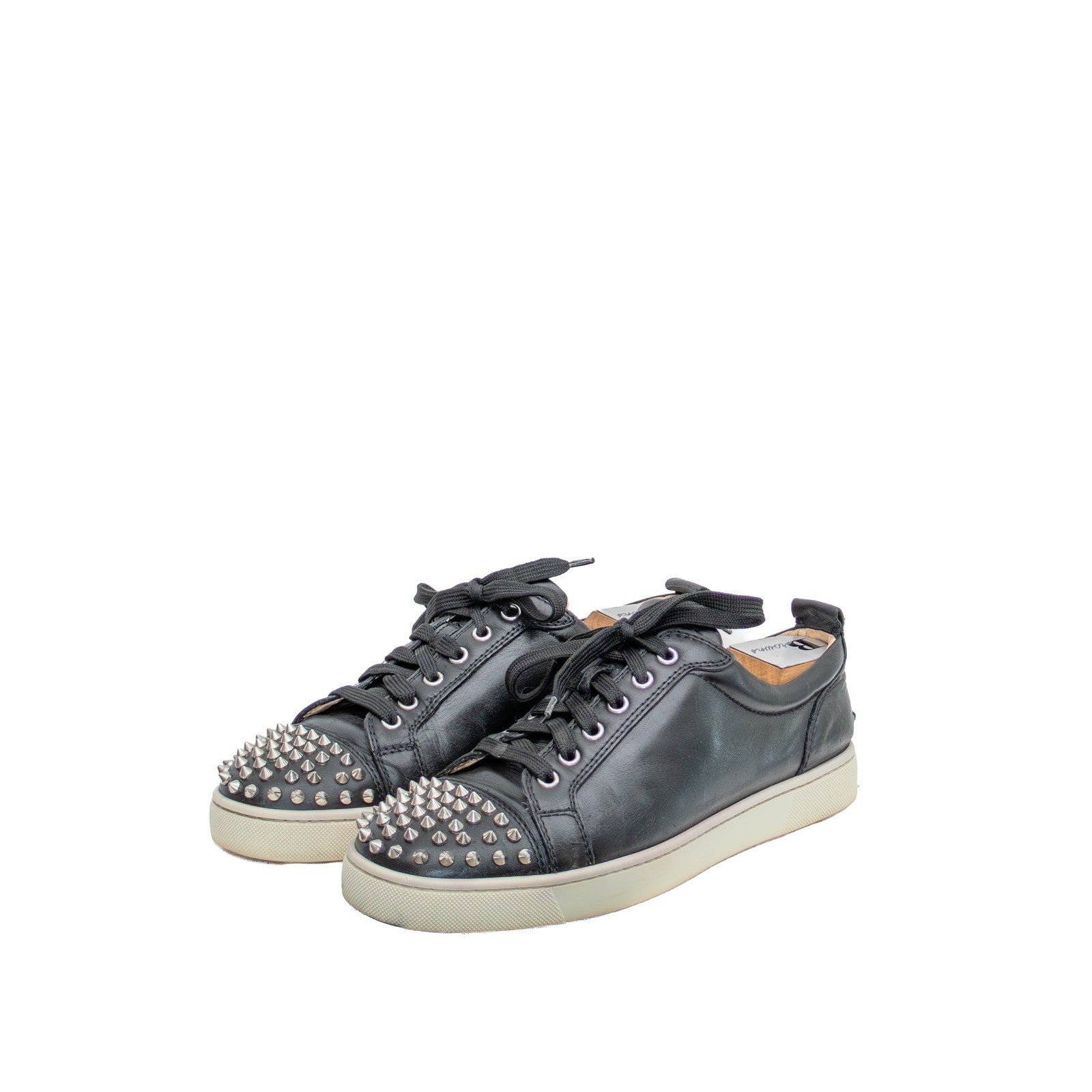 $1200 Christian Louboutin Louis Junior Spikes Black Leather Sneakers EU 42  US 9