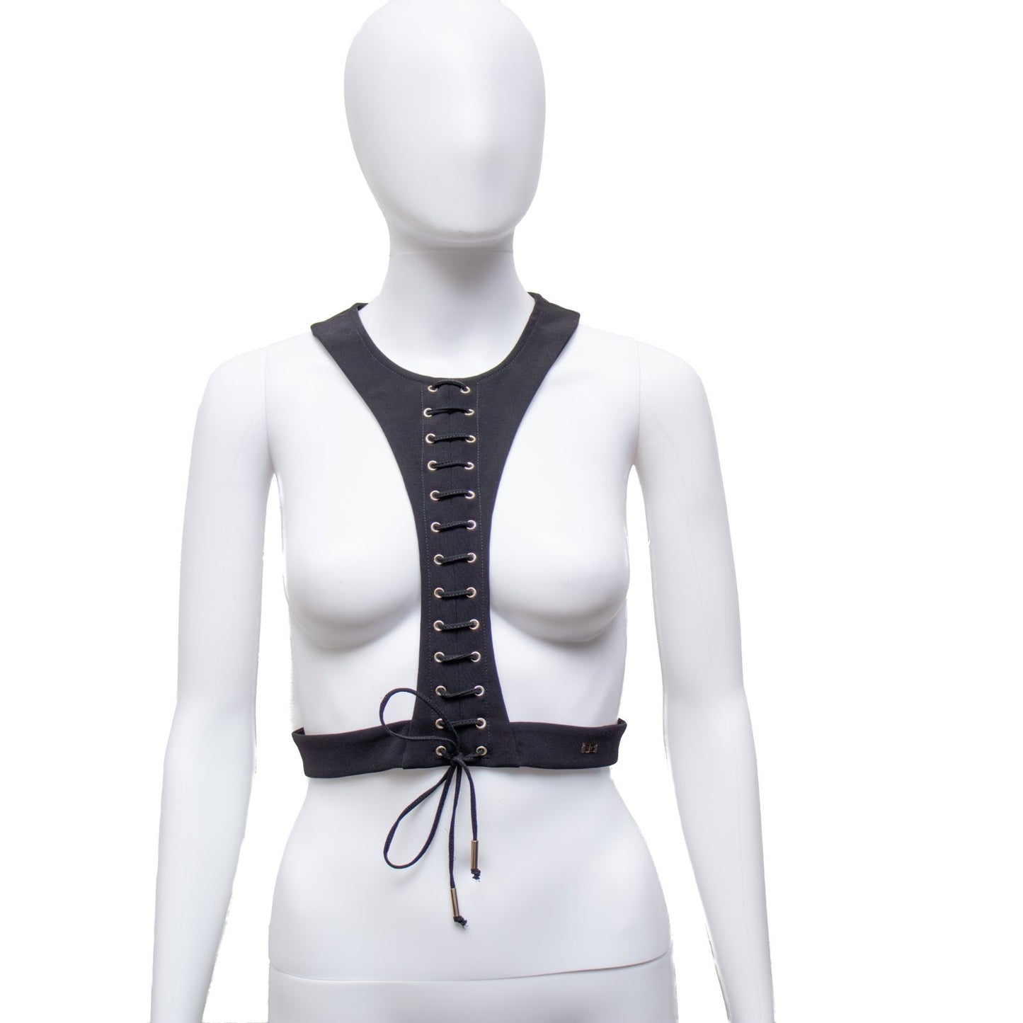 ELISABETTA FRANCHI Black Corset-Style Harness Top – Size 40 (IT)