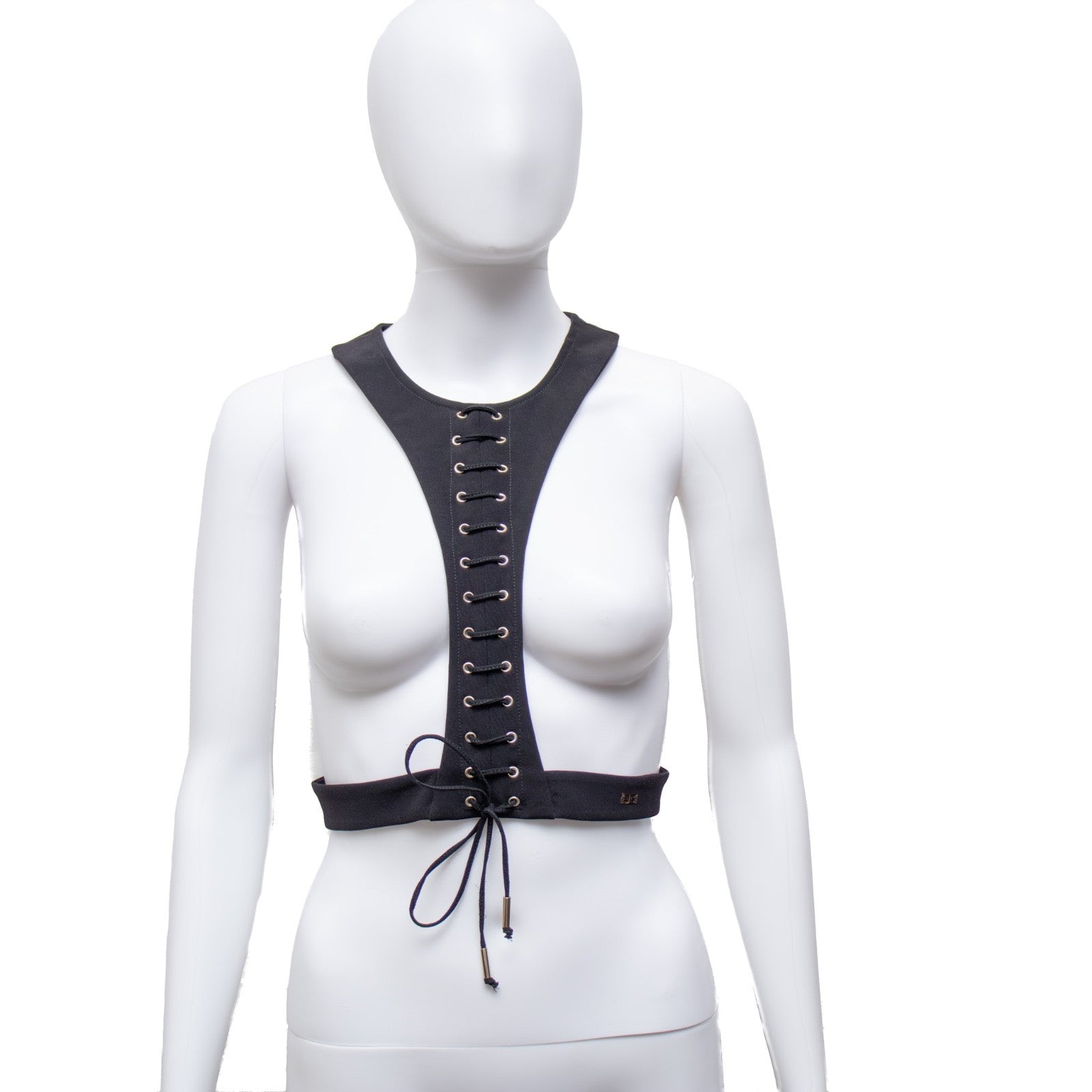 ELISABETTA FRANCHI Black Corset-Style Harness Top – Size 40 (IT)