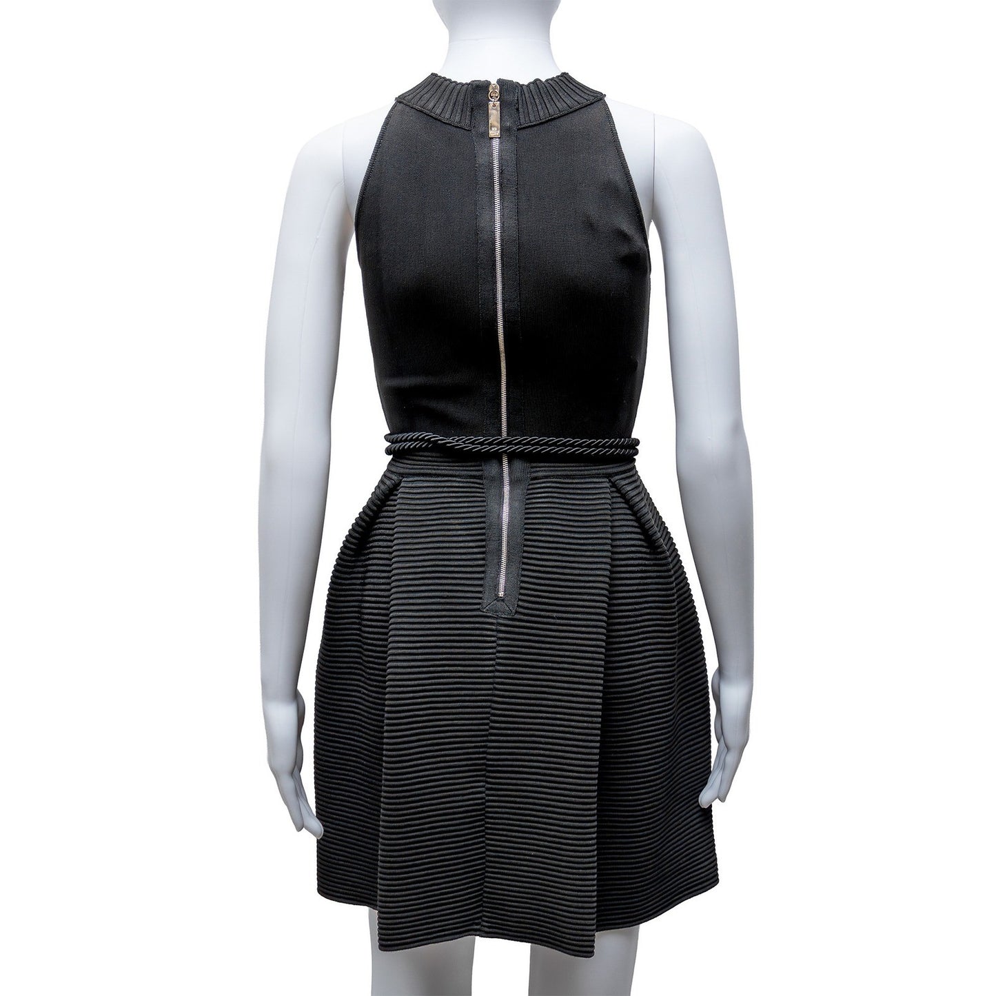 Elisabetta Franchi Black Ribbed Fit & Flare Dress IT 40 / US 4 / UK 8