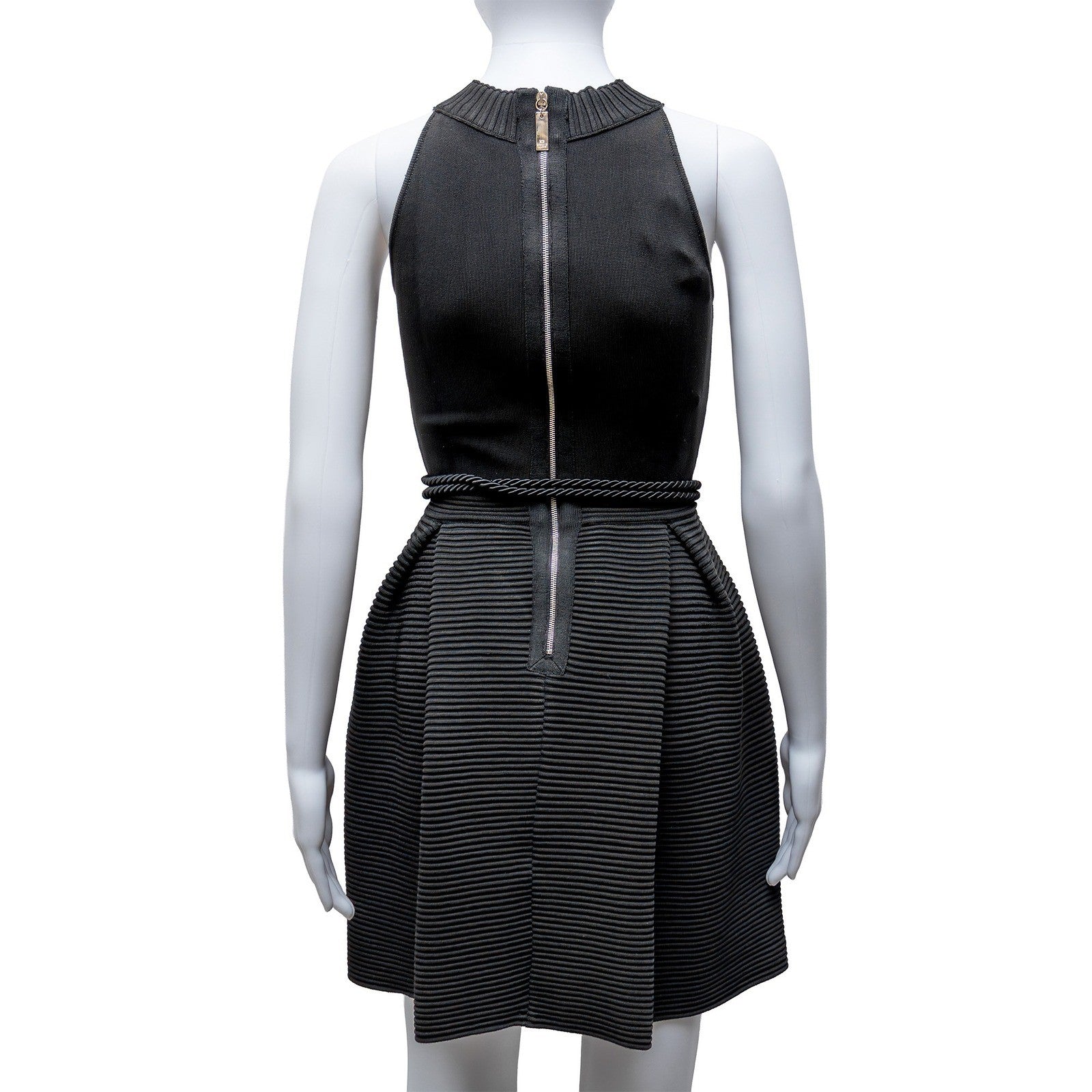 Elisabetta Franchi Black Ribbed Fit & Flare Dress IT 40 / US 4 / UK 8