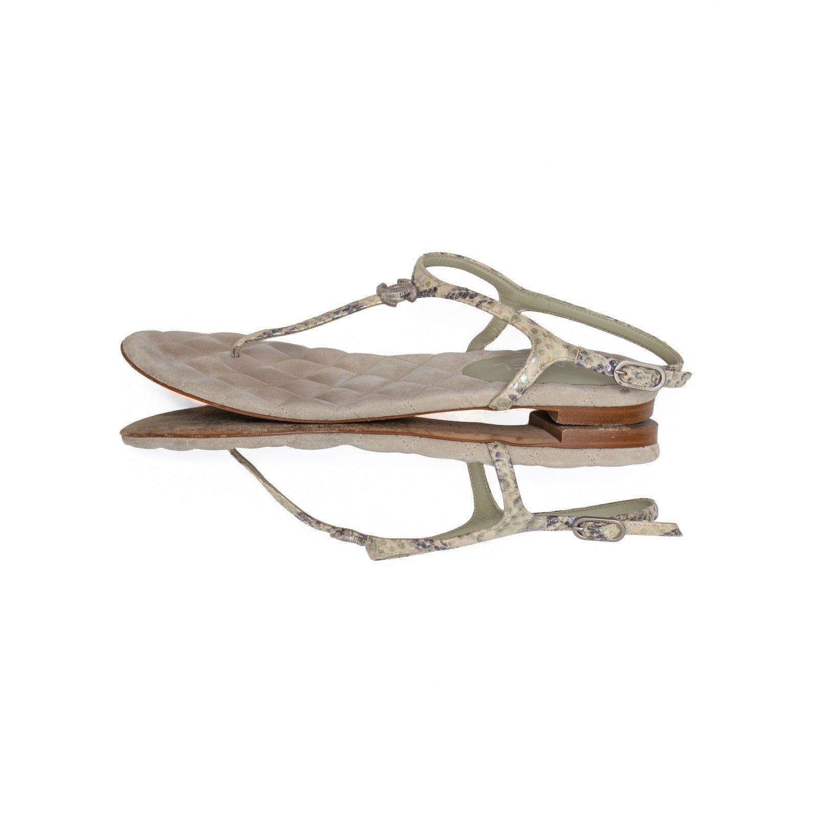 Chanel Green Python Embossed Leather T-Strap Sandals – Size EU 39C / US 8