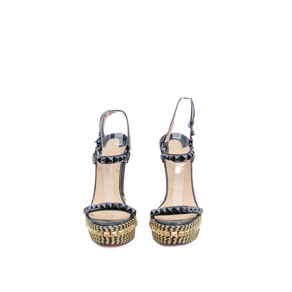 Christian Louboutin Cataclou Studded Wedge Sandals Black Gold Size 41 US 11