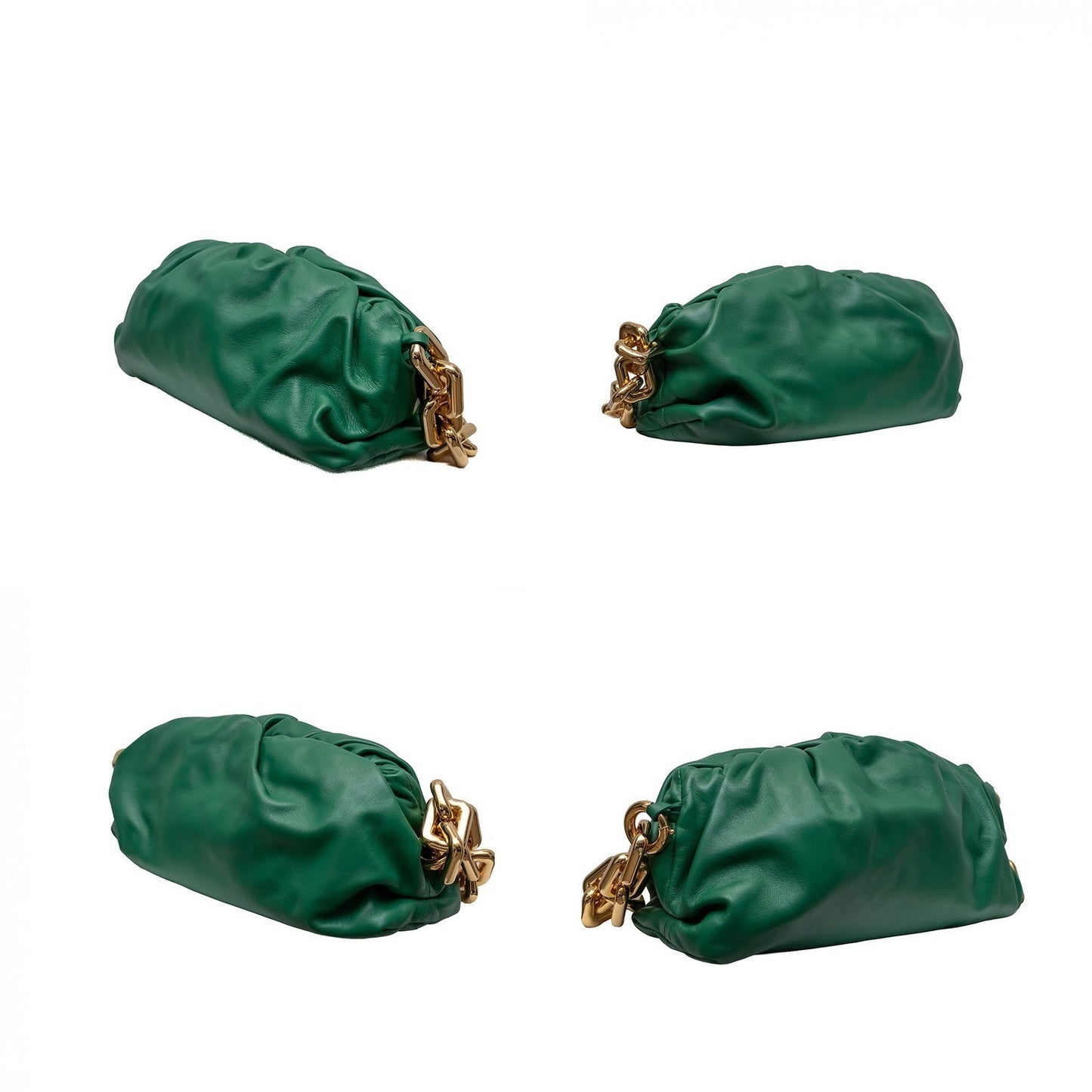 $3600 Bottega Veneta Green Leather Chain Pouch Gold Hardware  Authentic