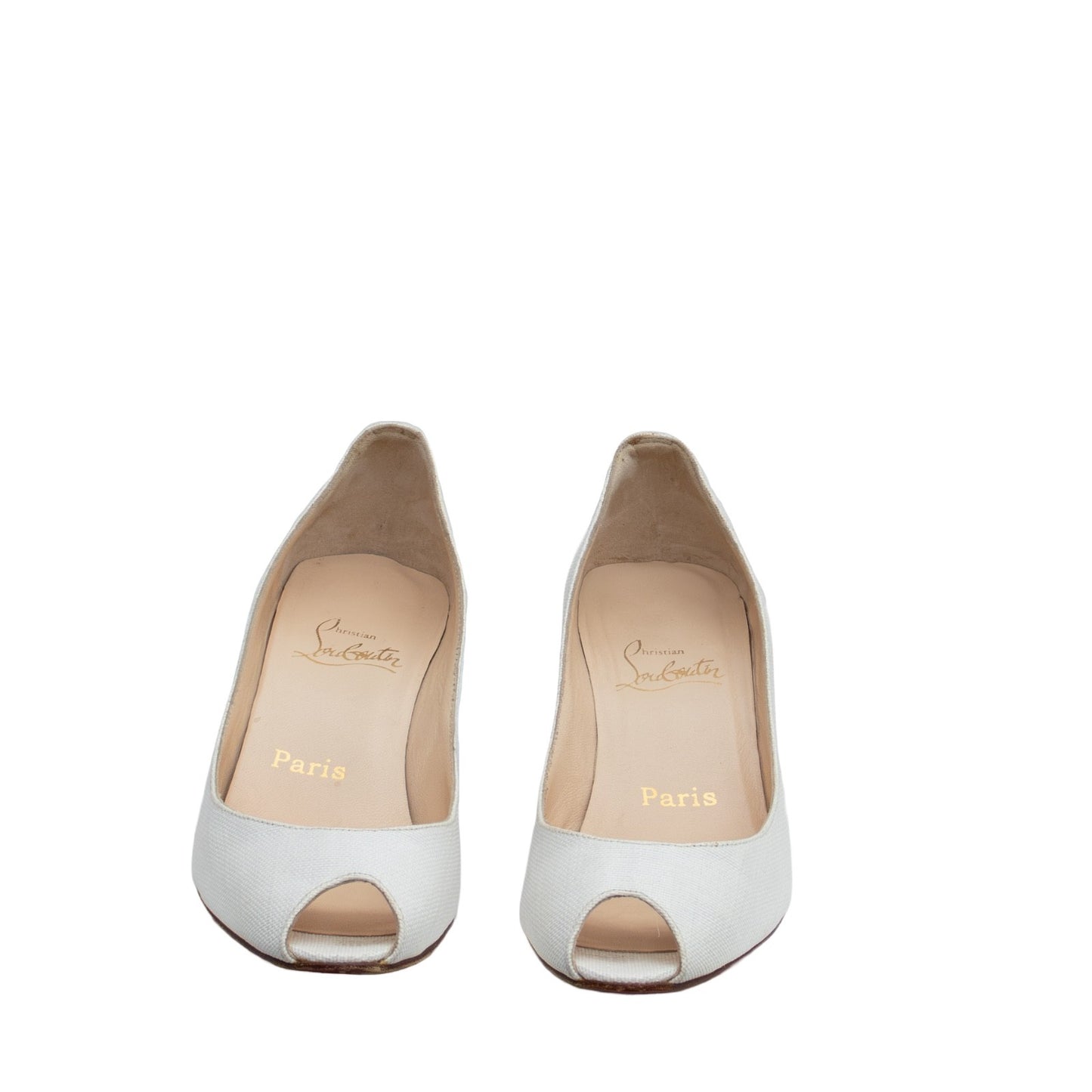 Christian Louboutin White Canvas Peep Toe Pumps Heels EU 36.5 US 6.5 UK 3.5 Ital