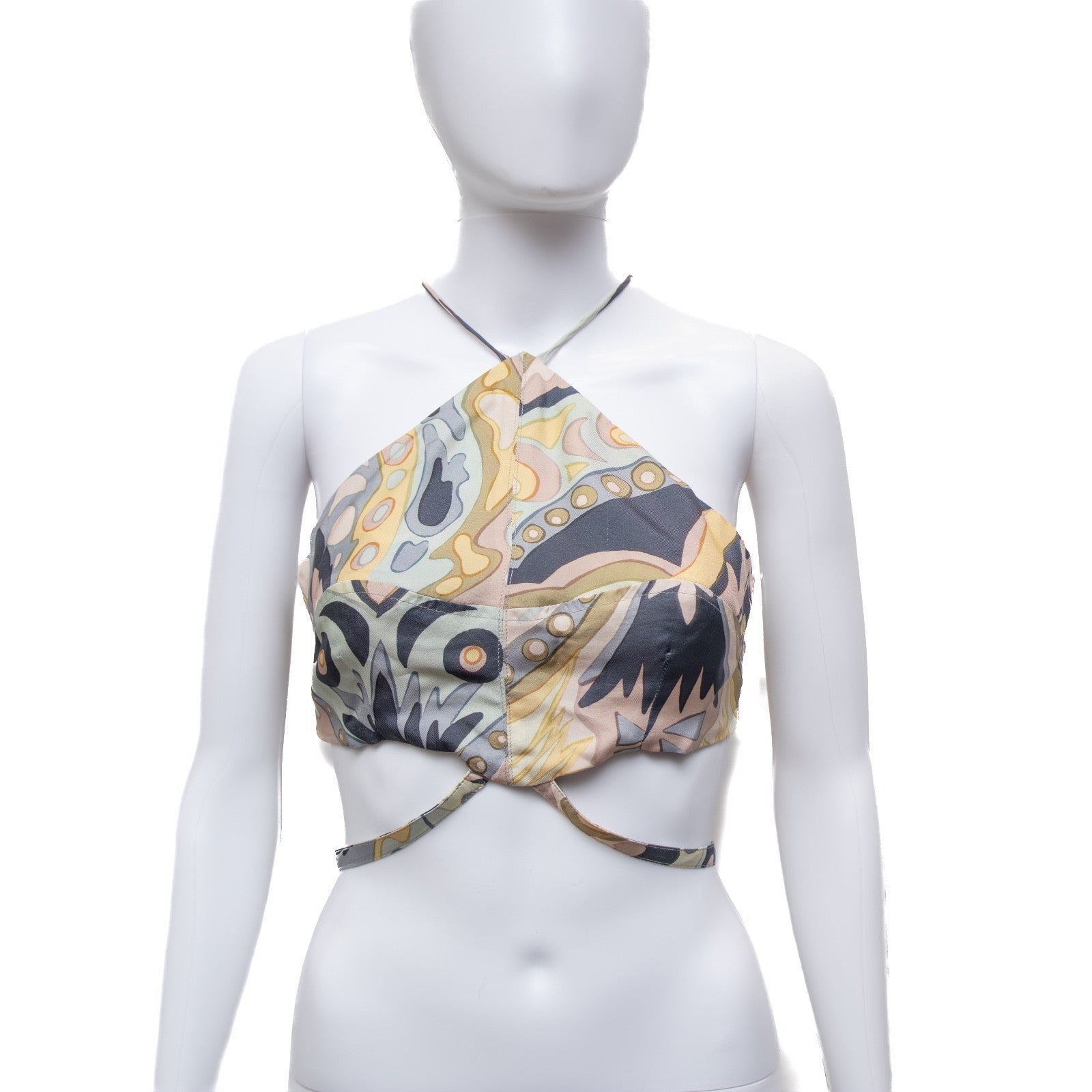 Cult Gaia Silk Halter Wrap Crop Top Abstract Print Size S