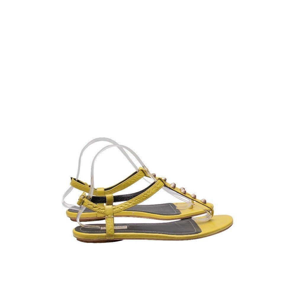 Balenciaga Arena T-Strap Yellow Leather Studded Sandals – EU 39 / UK 6 / US 9