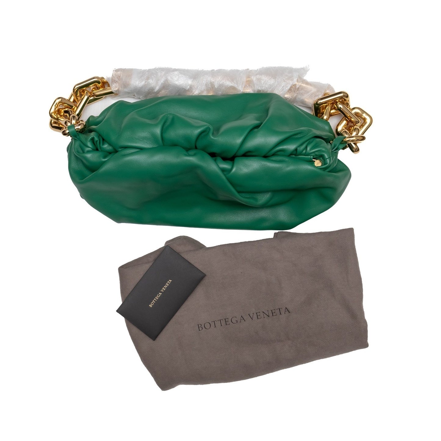 $3600 Bottega Veneta Green Leather Chain Pouch Gold Hardware  Authentic