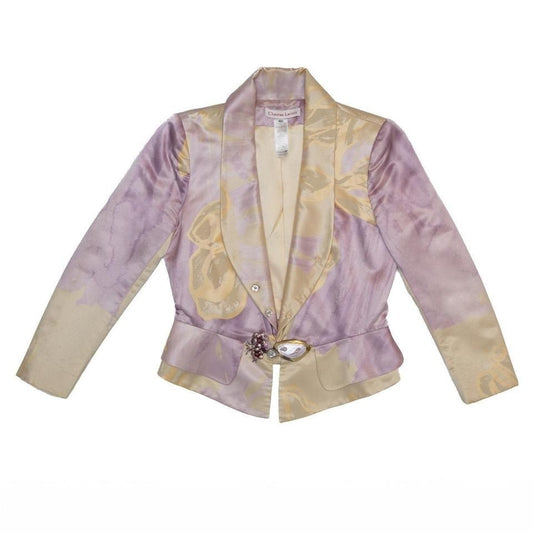 Christian Lacroix Vintage Satin Blazer – Floral Sculptural Brooch – FR 42 /US 6